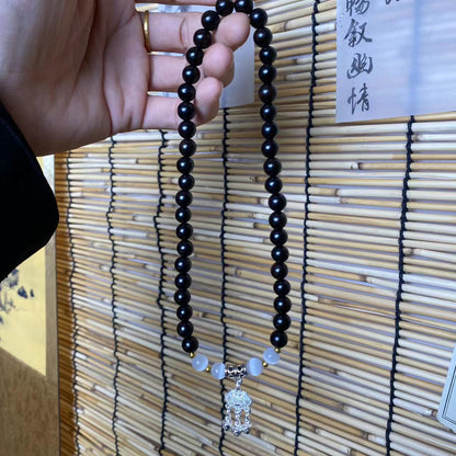 Women's Jewelry in the Chinese Style: Ebony Bracelet with Peace Lock Pendant, Versatile and Minimalist Design, National Style Trend Accessory