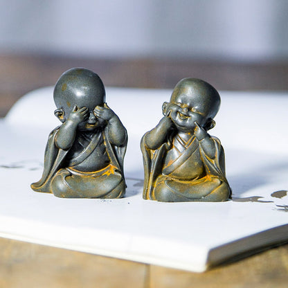 Chinese Zen-Inspired Little Monk Figurine, Amitabha Buddha Desktop Ornament, Tea Pet Craft Decoration