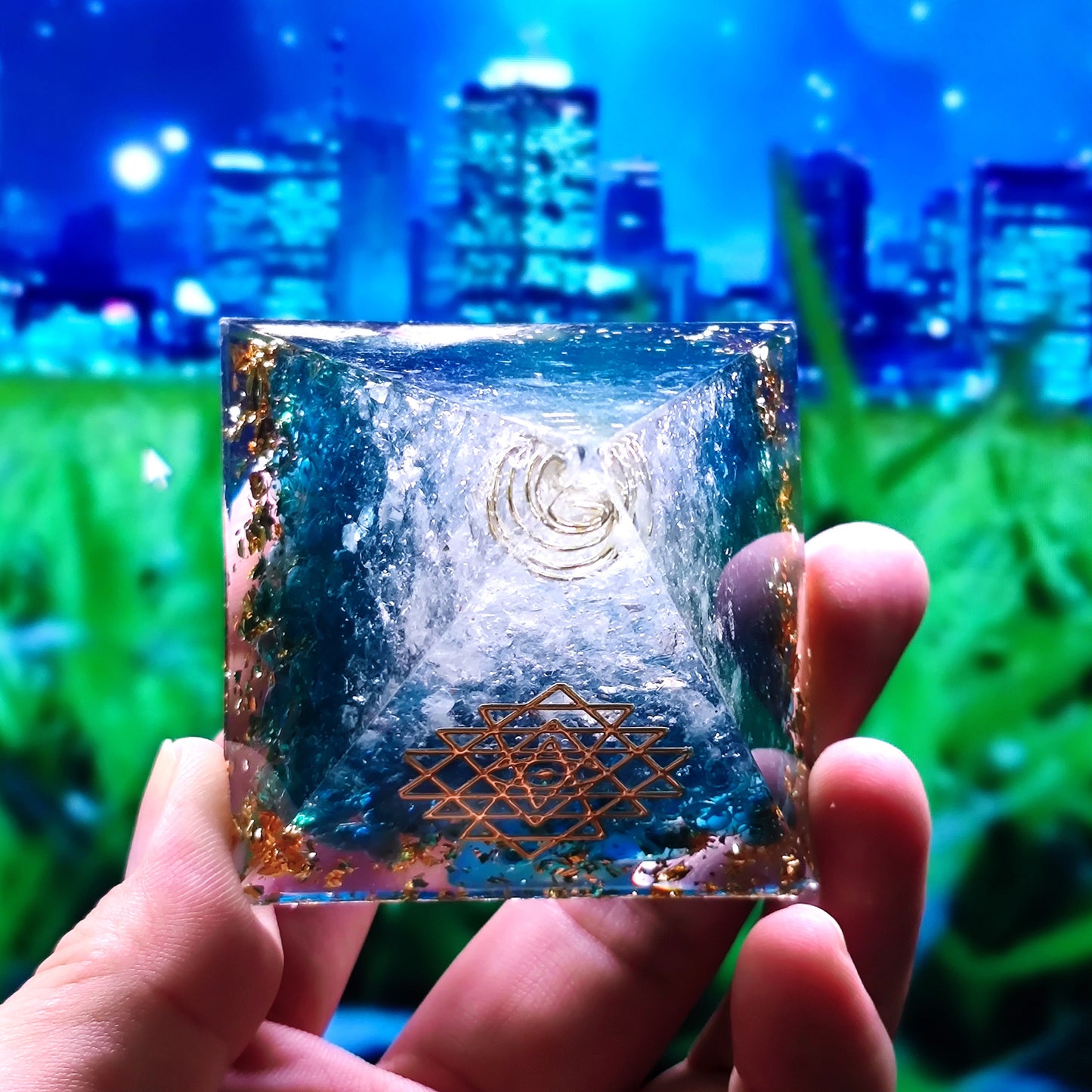 Crystal Ball Stone Pyramid Resin Home Decor Ornament