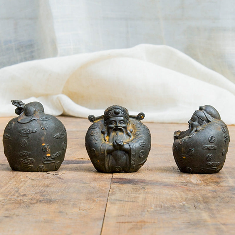 Desktop ornaments of Fu, Lu, and Shou (the Three Star Gods) in the Neo-Chinese style, inspired by cast iron
