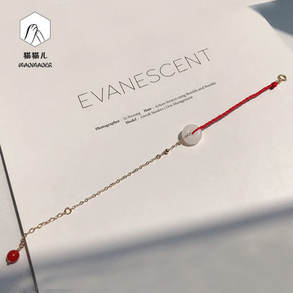 Hetian Jade Bracelet for Women with Peace Buckle, Birth Year Red String, 14K Gold-Plated Hand Jewelry