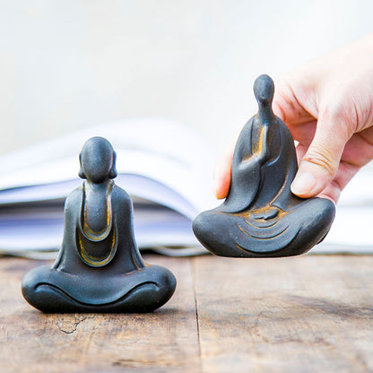 New Chinese-Style National-Inspired Faceless Zen Buddha Ornament, Handcrafted Cast Iron-Like Decor for Study, Tea Pet, and Home Display