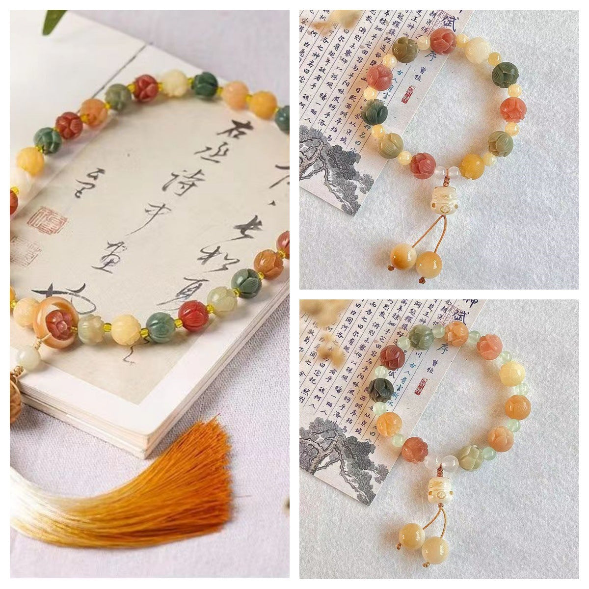 White Jade Bodhi Root Handheld Prosperity Bodhi Bead Double-Hand Bracelet