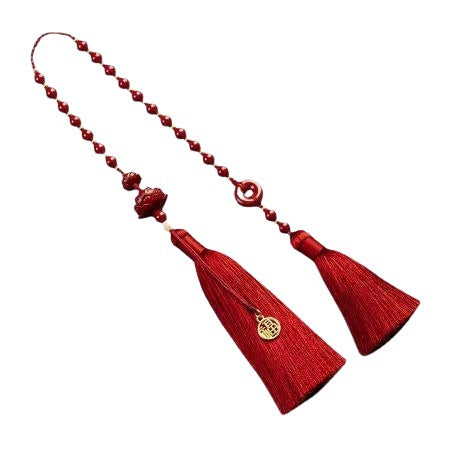 Cinnabar Car Pendant with High-End Lotus design, a Peaceful Car Hanging Ornament.