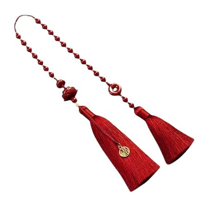 Cinnabar Car Pendant with High-End Lotus design, a Peaceful Car Hanging Ornament.