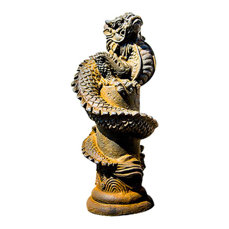 Chinese Zen-Inspired Creative Cast-Iron Style Ornament: "Soaring Dragon in the Sky" Relief Sculpture, Pillar-Wrapped Desktop Decoration, Home Tea Pet Craft Decoration
