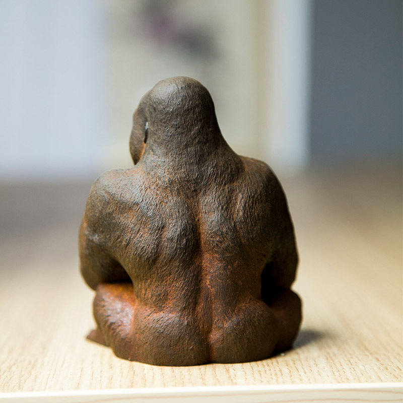Innovative Mini Gorilla Animal Desktop Ornament in Rusty Faux Cast Iron