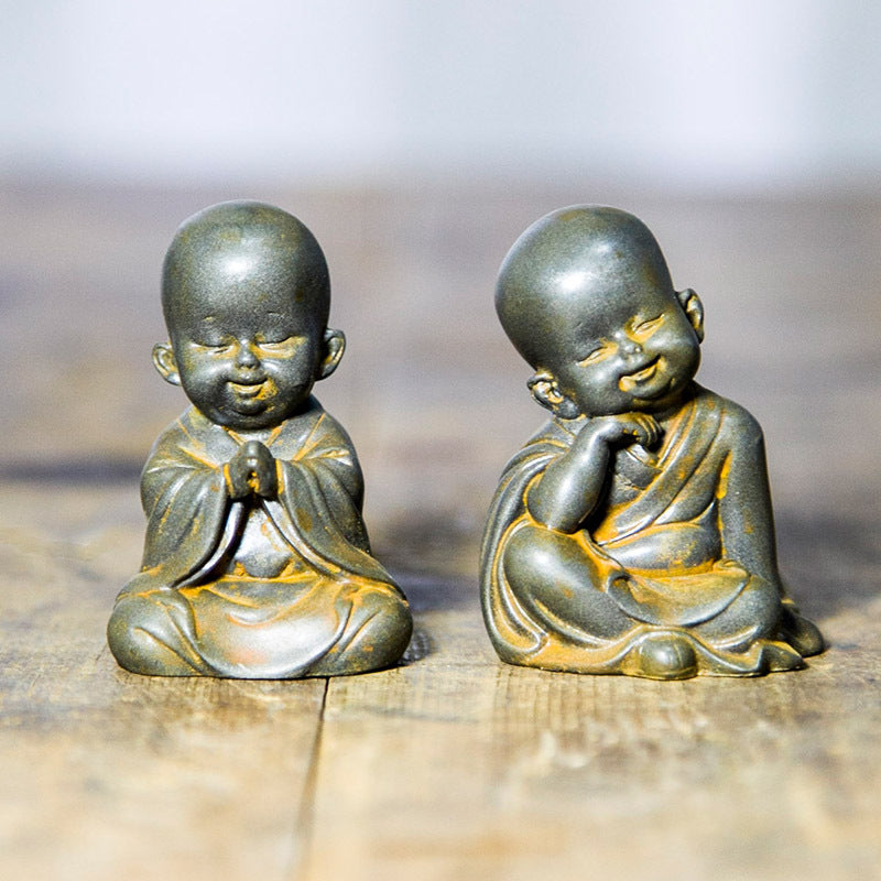 Chinese Zen-Inspired Little Monk Figurine, Amitabha Buddha Desktop Ornament, Tea Pet Craft Decoration