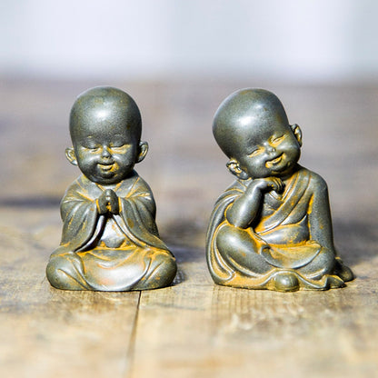 Chinese Zen-Inspired Little Monk Figurine, Amitabha Buddha Desktop Ornament, Tea Pet Craft Decoration