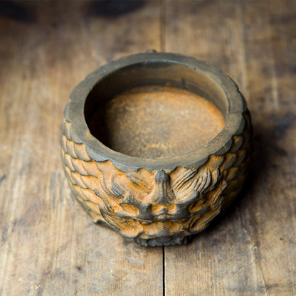 Chinese Cast-Iron Style Dragon Head Ashtray, Vintage Rustic Iron Craft with Dragon Pattern, Handcrafted Retro Ashtray with Natural Rust Finish