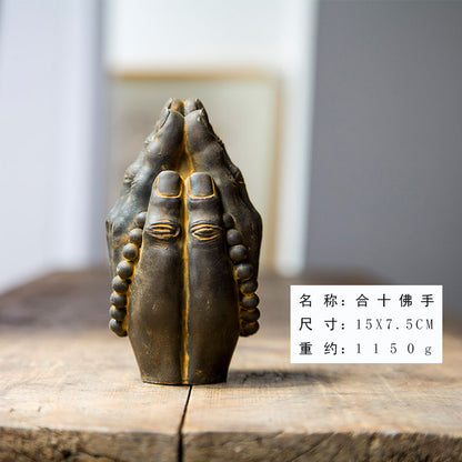 Zen-Inspired Neo-Chinese Creative Ornament of Amitabha Buddha with Hands Joined in Prayer