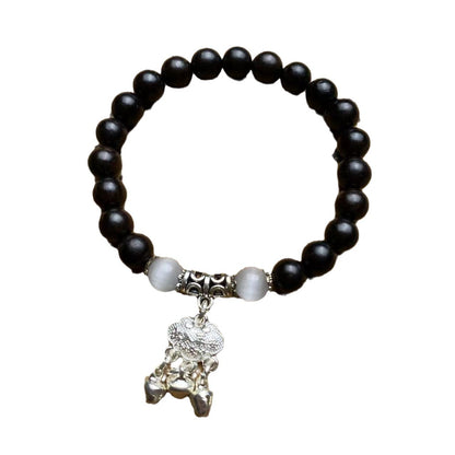 Women's Jewelry in the Chinese Style: Ebony Bracelet with Peace Lock Pendant, Versatile and Minimalist Design, National Style Trend Accessory