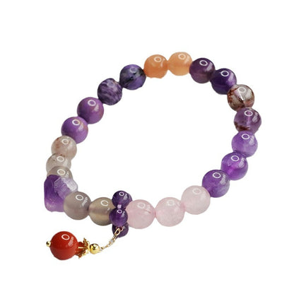 Women's Dragon Year Birthstone Bracelet with Natural Nine-Purple Li Fire Multi-Gem Crystals for Fortune and Purple Luck