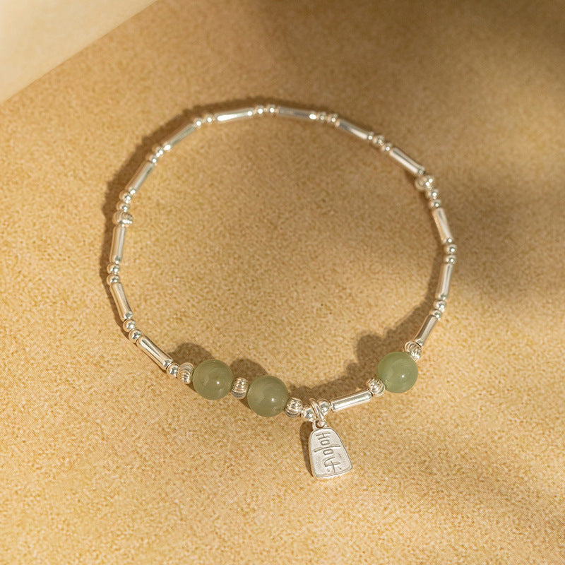 Natural Hetian Jade 925 Sterling Silver Bamboo Joint Bracelet