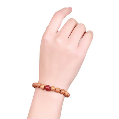 **Natural Pure Peach Wood Bracelet for Men and Women – Jingxin Meditation Beads with Cinnabar and New Chinese-Style Feng Shui Bracelet**
