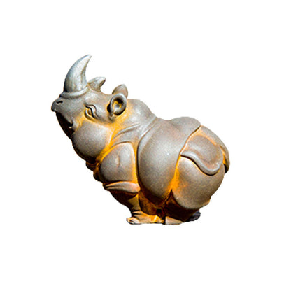 Innovative Rust Mini Rhino Animal Desktop Ornament Made of Faux Cast Iron