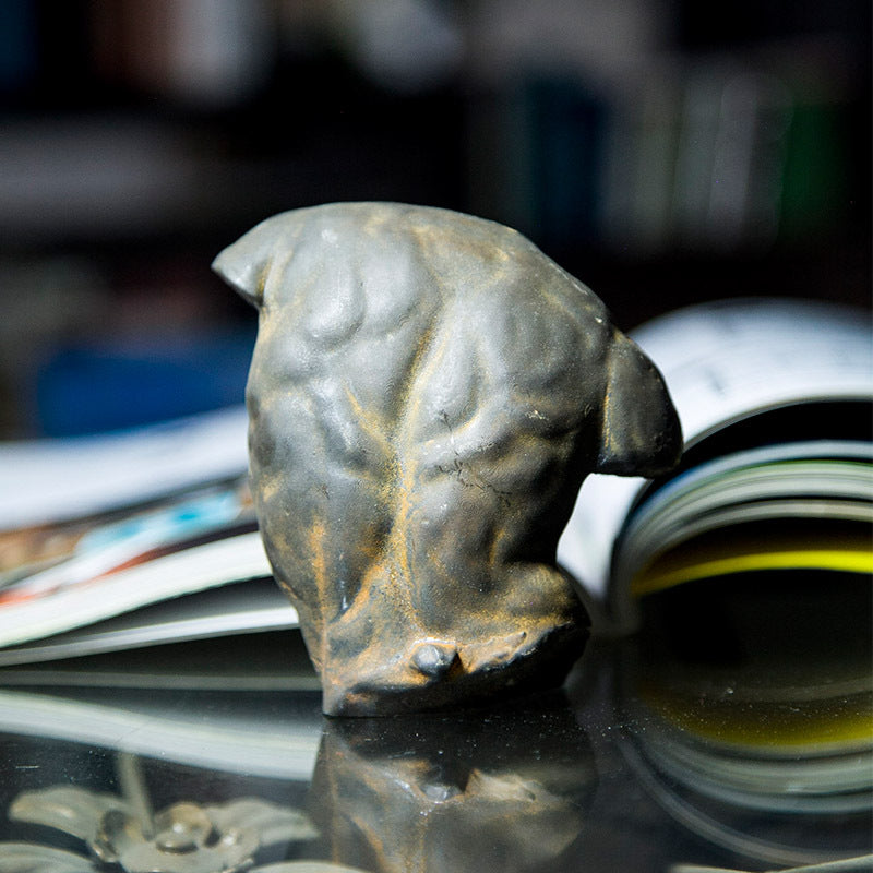 Handcrafted European-Style Desktop Art Figurine of an Ancient Greek Male Torso that resembles a cast iron sculpture