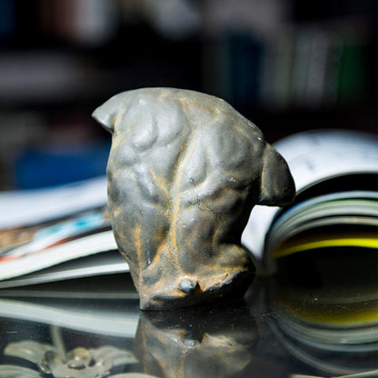 Handcrafted European-Style Desktop Art Figurine of an Ancient Greek Male Torso that resembles a cast iron sculpture