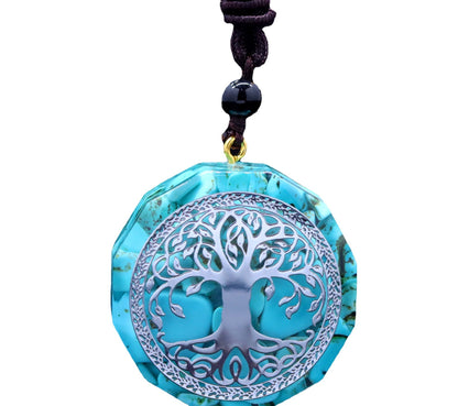 Tree of Life Necklace Pendant Jewelry, Natural Crystal Lapis Lazuli Chip Resin Item