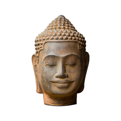 Southeast Asian Buddha Head Desktop Ornament in a Creative Zen Style: Handcrafted Iron Art Decoration for Tabletop Display Made of Faux Cast Iron