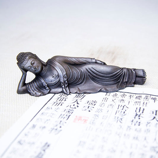 Neo-Chinese Reclining Shakyamuni Buddha Desktop Ornament with Zen Inspiring Design: Handmade Art for Desk and Tea Table Decoration