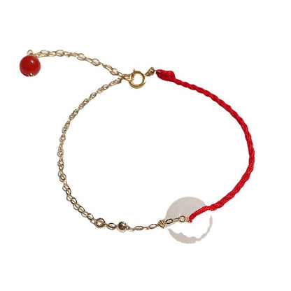 Hetian Jade Bracelet for Women with Peace Buckle, Birth Year Red String, 14K Gold-Plated Hand Jewelry