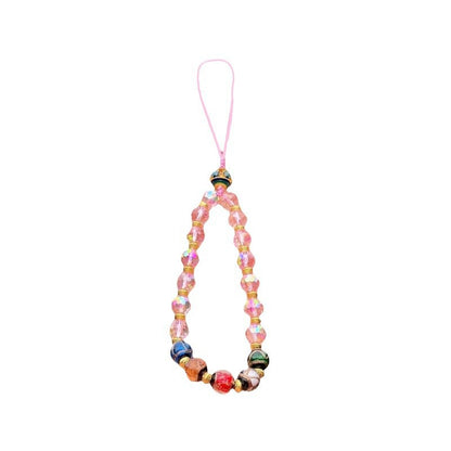 Rainbow Phone Chain Pendant with Incense Ash Glass and Artificial Pink Crystal