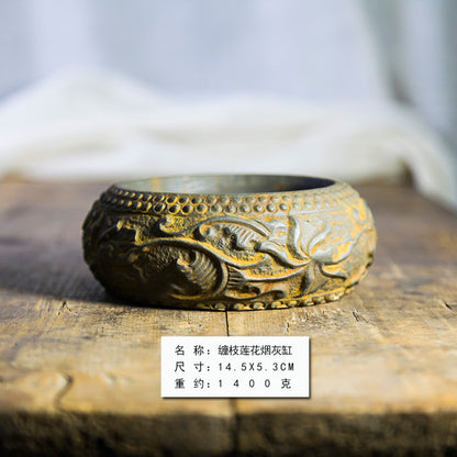 Chinese-Style New Oriental Lotus Vine Ashtray Made of Cast Iron