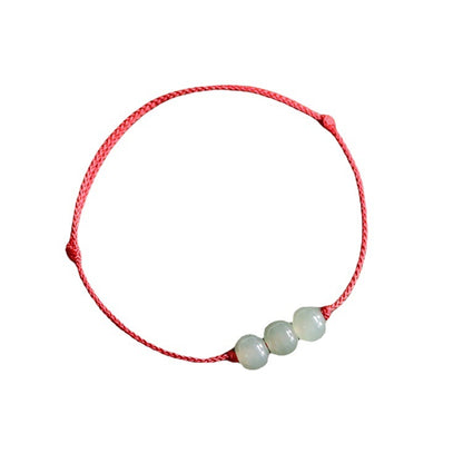 Handmade Cord Natural Hetian Jade Old Style Bead Bracelet for Women, Single Loop
