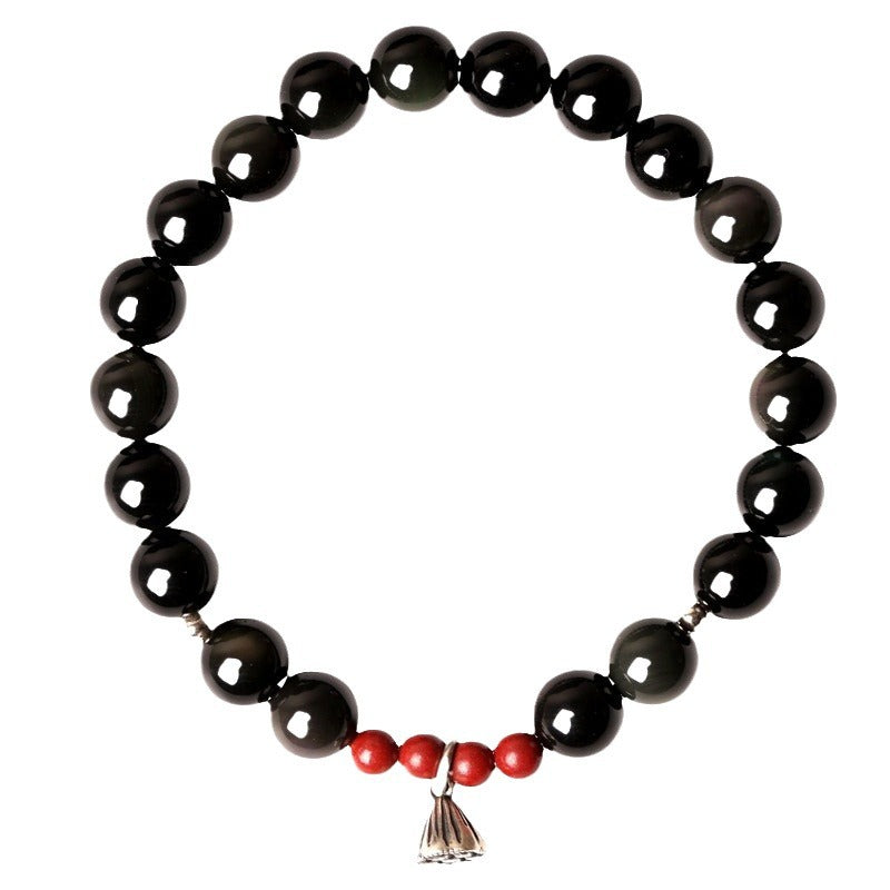 Natural Obsidian Buddha Bead Lotus Pod Bracelet