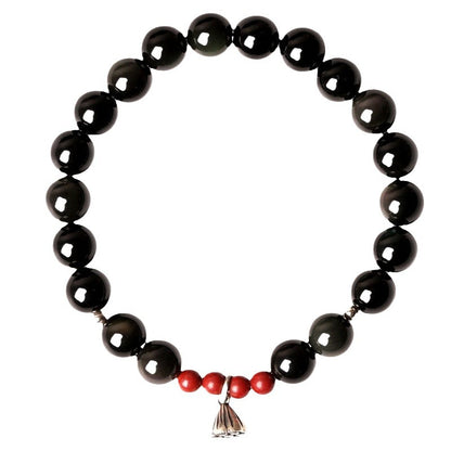 Natural Obsidian Buddha Bead Lotus Pod Bracelet