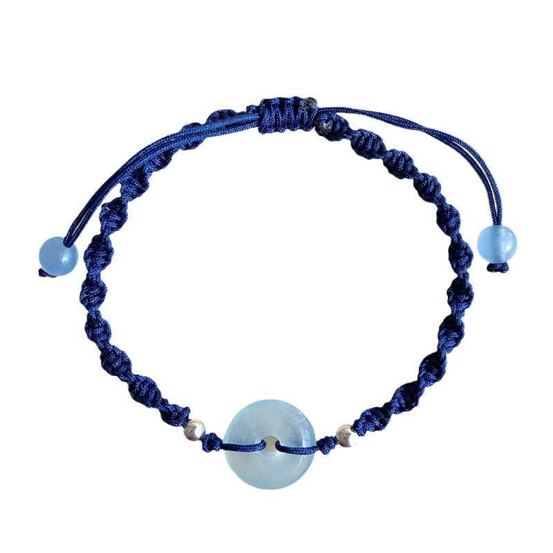 Ice-Transparent Natural Aquamarine Peace Amulet Bracelet