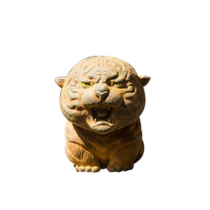 Adorable Mini Tiger Figurine Made of Creative Faux Cast Iron "Calling Mom Tiger," Tea Pet Ornament, Handmade Solid Sculpture