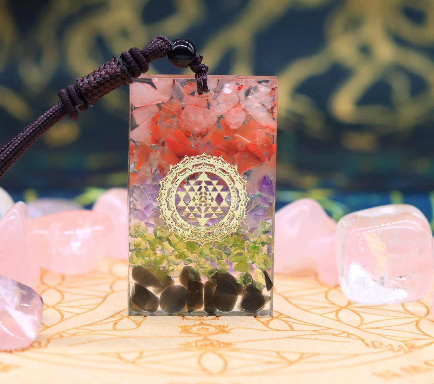 Natural Crystal Stone Epoxy Pendant Necklace