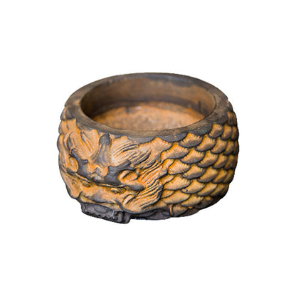 Chinese Cast-Iron Style Dragon Head Ashtray, Vintage Rustic Iron Craft with Dragon Pattern, Handcrafted Retro Ashtray with Natural Rust Finish