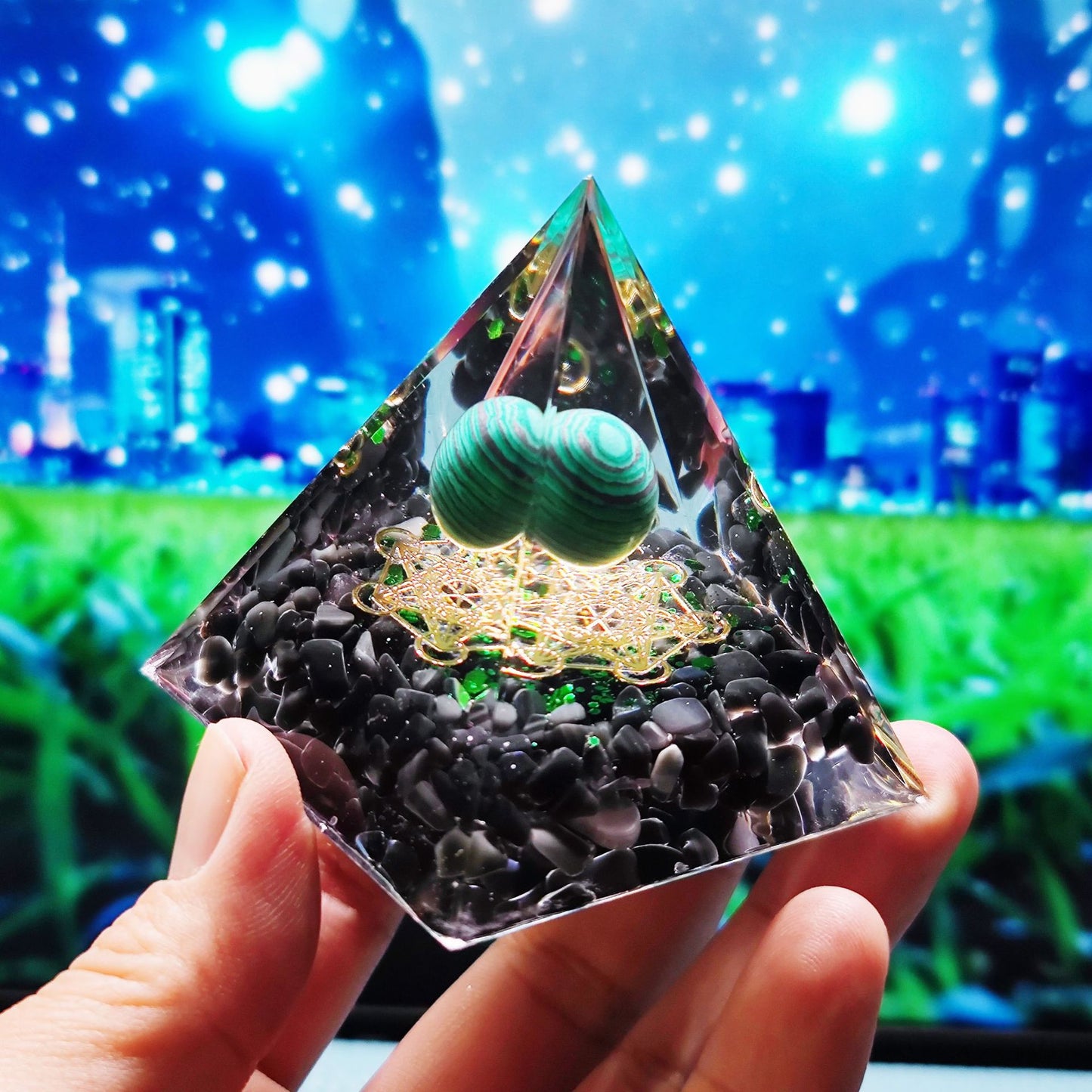 Crystal Ball Stone Pyramid Resin Home Decor Ornament