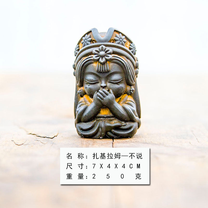 New Chinese-Style National-Inspired "Four-No Zakiram Zen Ornament," Handcrafted Cast Iron-Like Decor for Study, Tea Pet, and Home Display