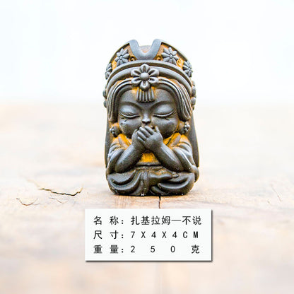 New Chinese-Style National-Inspired "Four-No Zakiram Zen Ornament," Handcrafted Cast Iron-Like Decor for Study, Tea Pet, and Home Display