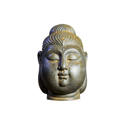 Chinese Zen-Inspired Creative Bodhisattva Buddha Head Ornament, Handcrafted Resin and Cast-Iron Style Home Decor for Study and Desk Display