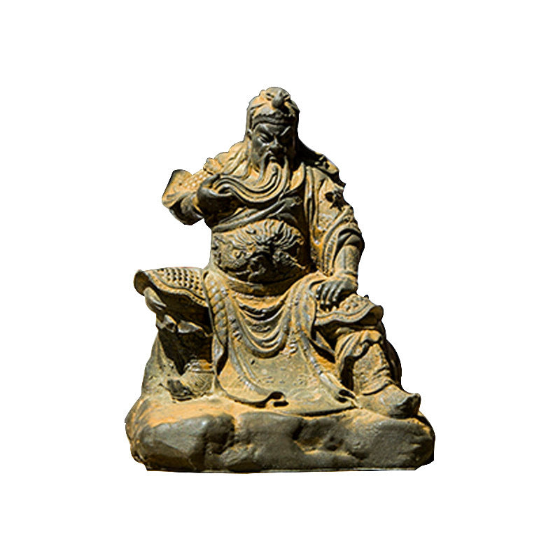 An iron-cast desktop figurine of Guan Yu (Lord Guan), the Martial Sage, in the Chinese style.