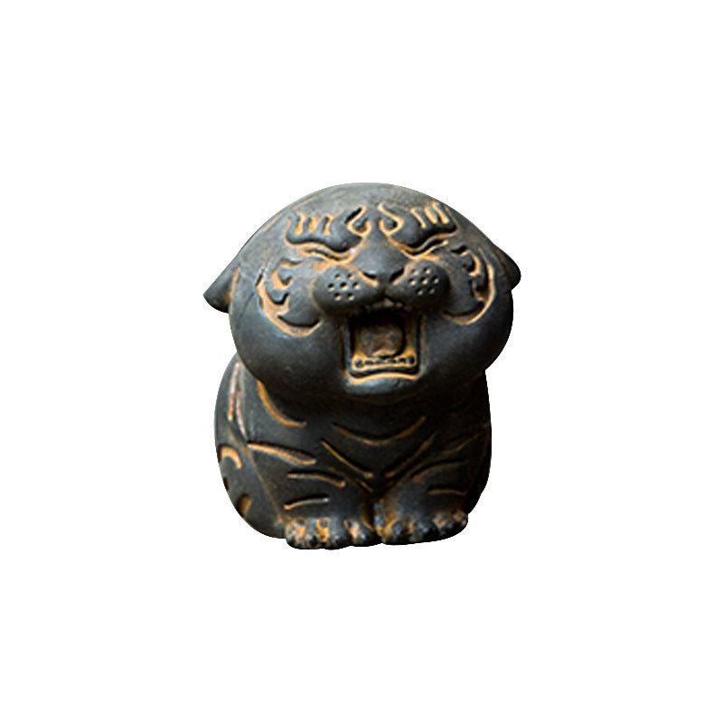 Handmade Sculpture, Creative Faux Cast Iron Mini Tiger Figurine, Chinese Zodiac Tiger, Cute Desktop Ornament