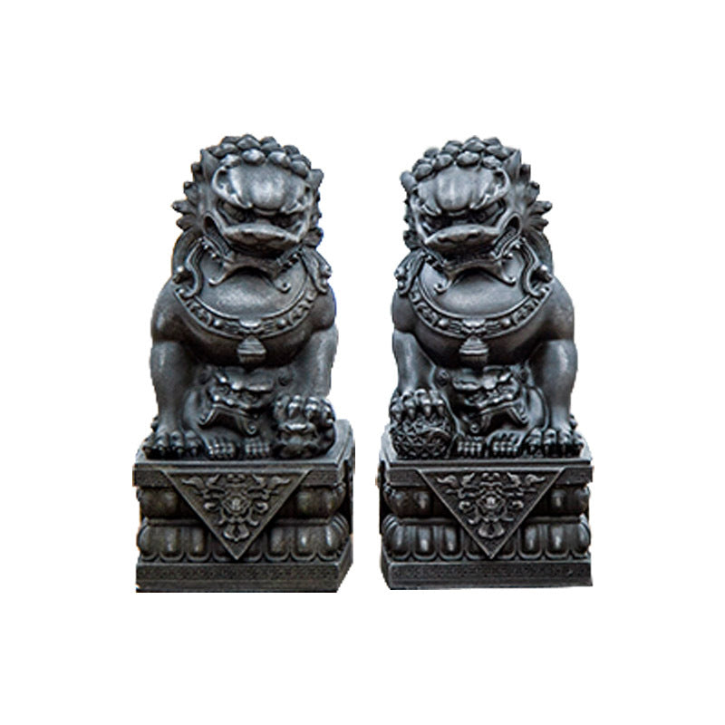 Mini Chinese-Style Rust-Iron Stone Lion Creative Desktop Ornament for Office Decor
