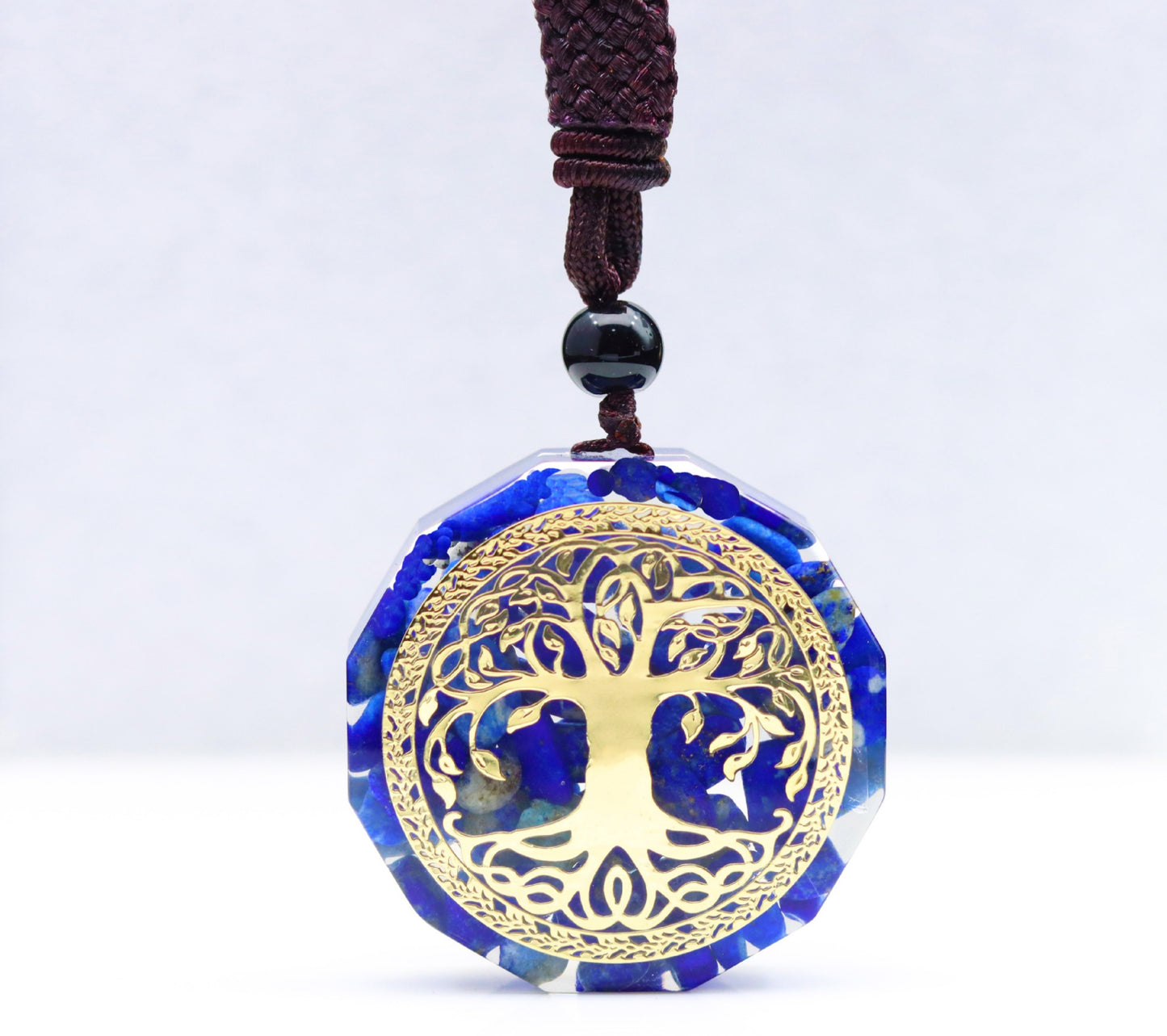 Tree of Life Necklace Pendant Jewelry, Natural Crystal Lapis Lazuli Chip Resin Item