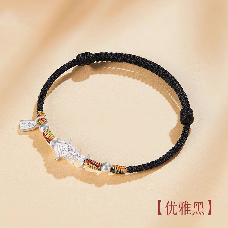 Koi Fish Fortune Pendant Silver Bracelet