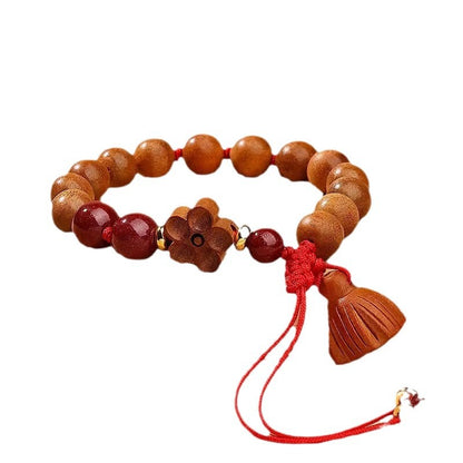 Natural Lotus Seed Pod Pendant Peach Wood Bracelet