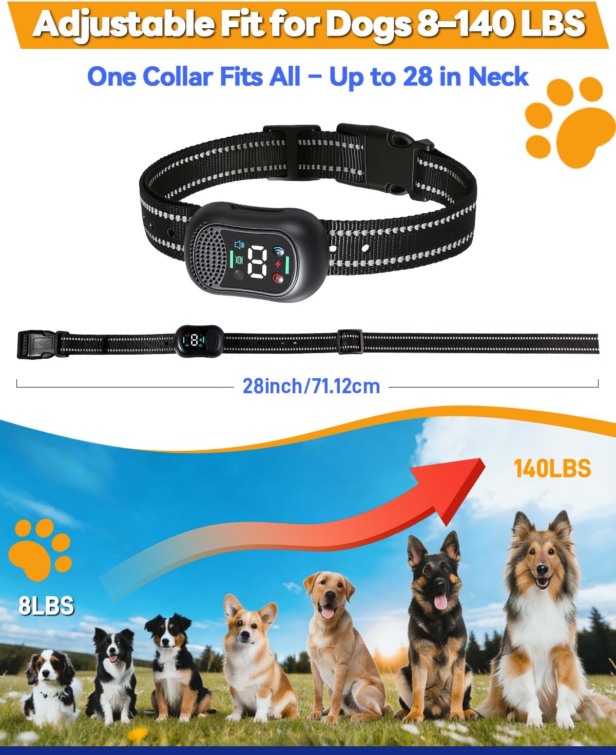 adjustable fit for dogs 8 to 140 lbs up to 28 inch neck