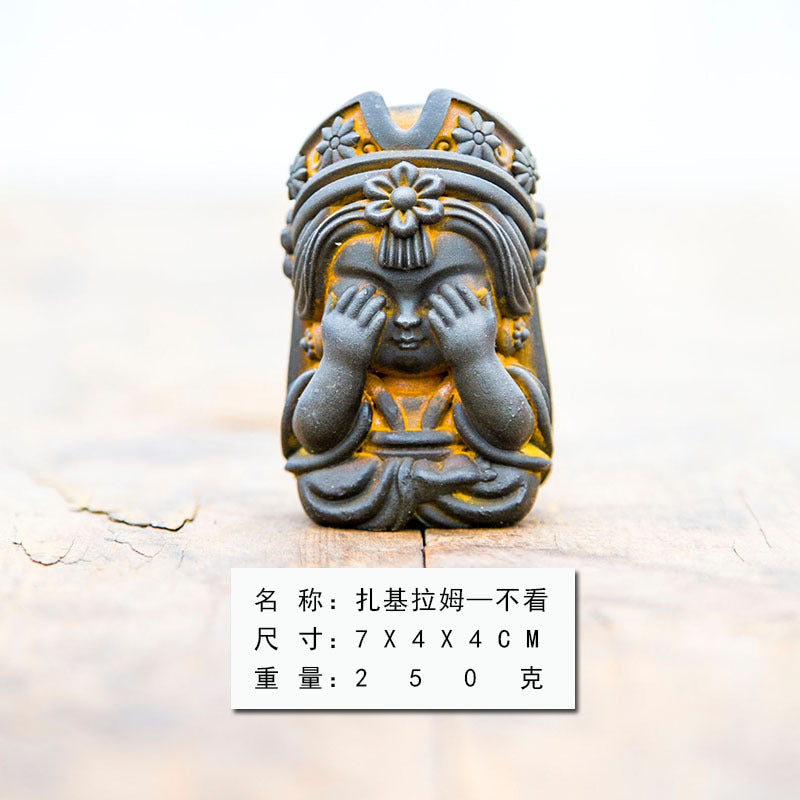 New Chinese-Style National-Inspired "Four-No Zakiram Zen Ornament," Handcrafted Cast Iron-Like Decor for Study, Tea Pet, and Home Display