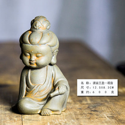 New Chinese-Style Zen-Inspired Bodhisattva Trio Figurine: Buddha, Guanyin, and Ksitigarbha Ornaments