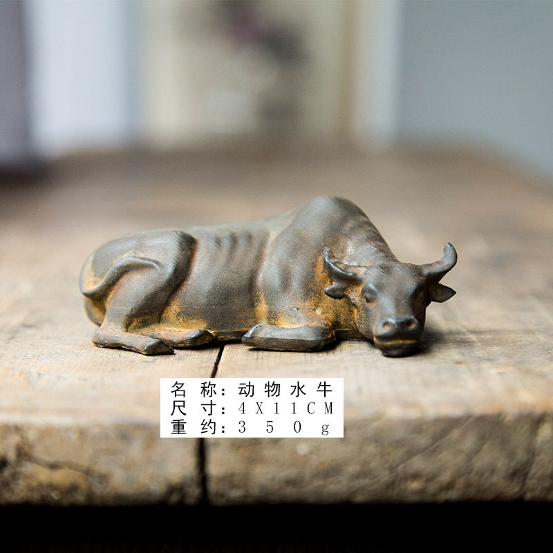 Innovative Rust-Finished Miniature Buffalo Figure in the Chinese Style of Cast Iron