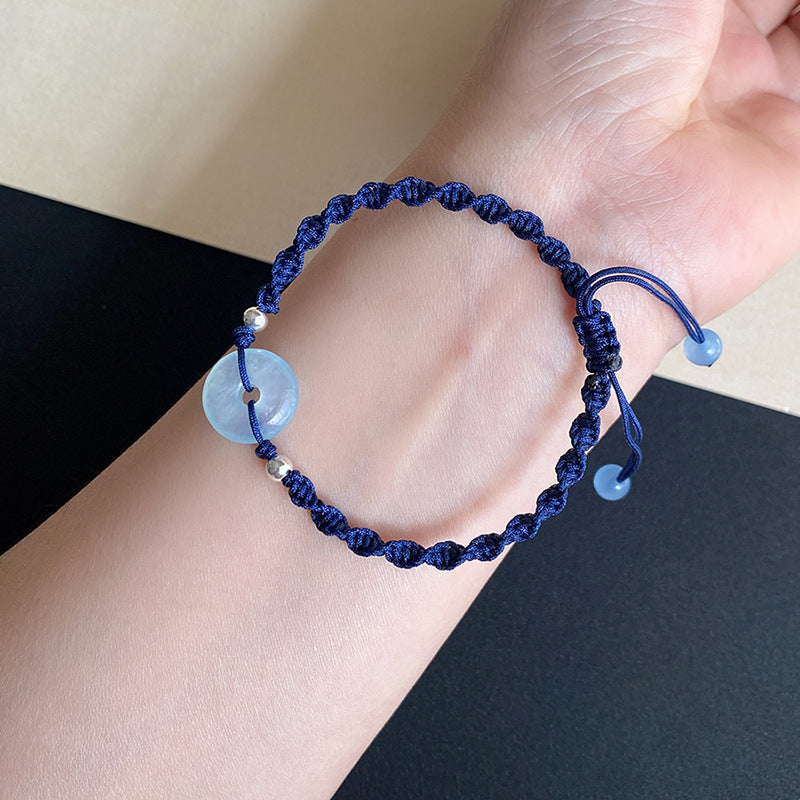 Ice-Transparent Natural Aquamarine Peace Amulet Bracelet